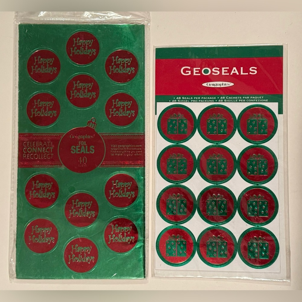Geographics Red & Green Round Embossed Christmas Seals, 2 Packages